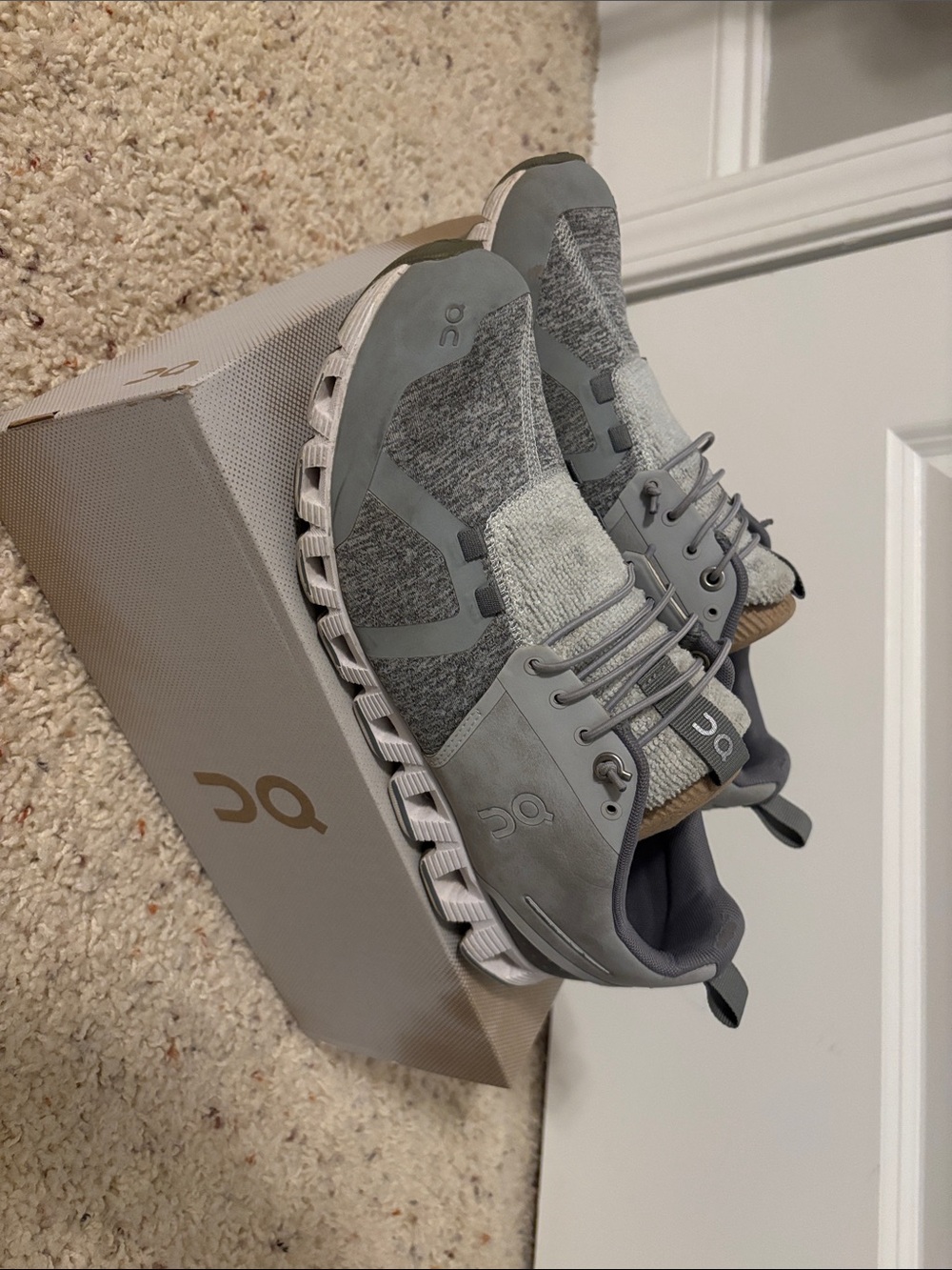 On Running Light Grey Knit Lace-Up Sneakers